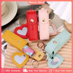 Portable Lipstick Bag Keychain PU Leather Lip Gloss Bag Bag Case for Travel Portable Mini with Mirror Gifts