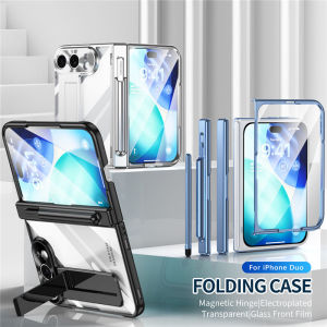 For iphone Duo 5G Case Clear With S Pen Screen Glass Plating Cover For iphoneDuo Bracket Stand Holder Hinge Protection Case