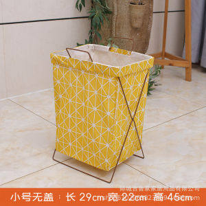 LZD  Iron Frame Folding Clothes Storage Basket Dirty Clothes Basket Cotton Linen Laundry Basket Toy Storage Bucket Fabric Direct Sales