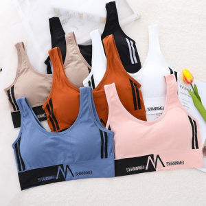 【Buy2Free1】Berkualiti Plus Saiz Wanita Fesyen Musim Panas Tanpa Jalur Fitness Sukan Bra Bentuk U Untuk Yoga&pakaian Kasual Biru flat bra