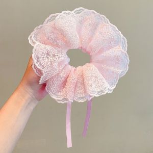 Getah Rambut Lace Scrunchie Hair Tie French Style Drawstring Elastic Ponytail Bun Kids Soft Stretch