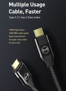 MCDODO ORIGINAL 100W TYPE C TO TYPE C CABLE ALUMINIUM ALLOY SHELL DURABLE USB C TO USB C CABEL 4K AUDIO VIDEO SYNC BRAIDED CABLES