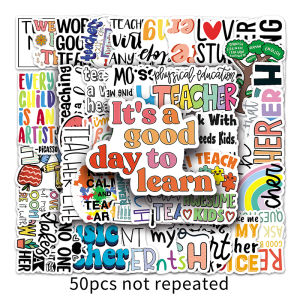 50PCS Teacher English Sticker Waterproof Decorative Laptop Luggage Scrapbook Creative Cartoon Sticker