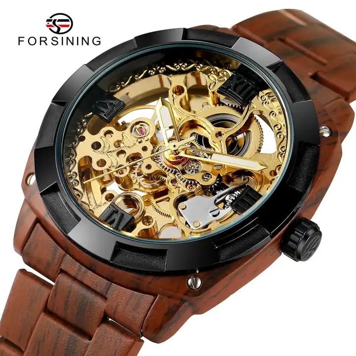 Original Forsining Watch Fashion Business Men's Automatic Watch High  Quality Wooden Strap Mechanical Clock