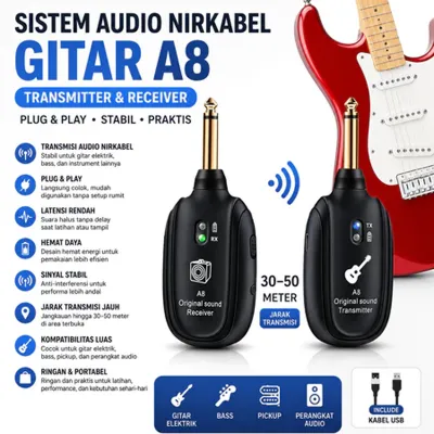 2.4GHZ Wireless Guitar System Transmitter Receiver With Built-in Lithium Battery For for Electric Guitar Bass Violin