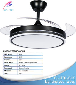 BIGLITE BL-IF01-WHT/BLK BIGLITE LED CEILING FAN 42" TRI-COLOR DC CEILING FAN