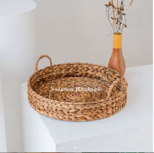 TRAY BULAT / BAKI BULAT / NAMPAN BULAT / NAMPAN ANYAMAN ENCENG GONDOK NATURAL SCANDAVIAN