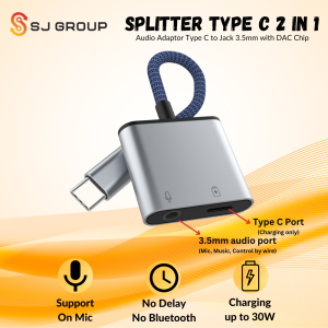 Splitter Type C to Jack 3.5mm and Type C 30W Headset Charger Audio Jack Adaptor