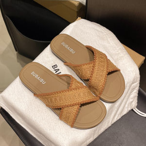 [Free Shipping] 2026 New Vintage Pom-Pom Cross-Strap Sandals For Women Summer Outdoor Wear Flat Soft Sole Non-Slip Resort Style Slippers