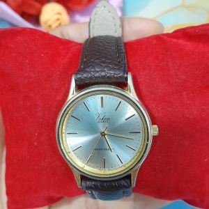 Đồng hồ nữ Volken mặt trãi tia dây da nâu second hand si nhật- đã qua sử dụng