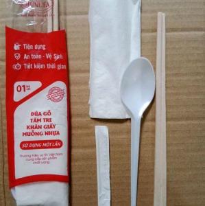Đũa combo 4 trong 1( 1 đôi đũa 1 thìa tăm giấy ăn)( bịch 100 gói nhỏ)