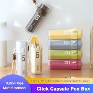 CBHH พลาสติก กล่องดินสอแคปซูล กล่องเก็บของ พร้อมสายคล้อง ที่วางปากกา สร้างสรรค์ ประเภทปุ่ม ที่เก็บปากกา สำหรับนักเรียน