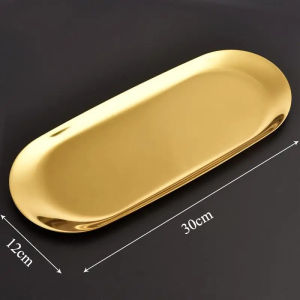 Nampan Emas Oval / Nampan Penyimpanan Tahan karat Emas / Nampan Piring Perhiasan Dekorasi Rumah
