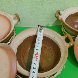 Set 3 Nồi đất nung tráng men lòng size nhí 15 cm cm có quai có nắp đậy kho thịt cá ( tặng kèm rế tre)