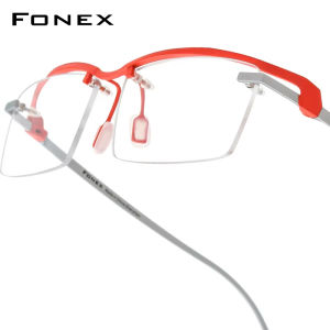 FONEX Pure Titanium Glasses Frame Men Brand Design Semi-Rimless Square Eyeglasses Business Half-Rim Japanese Ultralight High-Quality Custom Optical Eyewear 85817