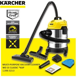 Karcher WD 1s 1300Watt Classic Wet & Dry Vacuum Cleaner with Blower Function and stainless Steel Dust Container