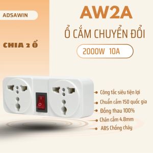 MADE IN THAILAND ổ cắm ( phích cắm) chia 2 ổ kèm công tắc model AW2