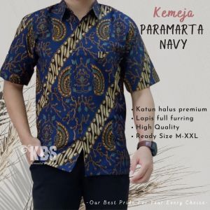 KEMEJA BATIK PRIA LENGAN PANJANG&PENDEK LAPIS FURING PARAMARTA NAVY BAHAN KATUN HALUS PREMIUM