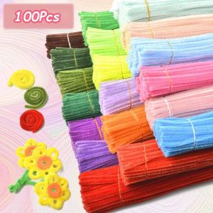 100pcsColored Chenille Wires Fluffy Sticks DIY Craft Fuzzy Stems Twist Wire For Children Handmade Bouquet Material Toy DIY Flower