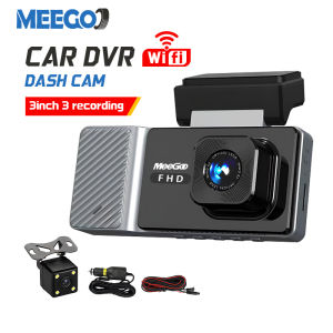 MeeGoo 3-Inch Triple View Dash Cam With Rear Camera WiFi 170° Wide Angle Front & Interior Recording 320mAh Battery Supports C10 TF Card Up To 32GB