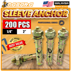 Nasara 1 Box Sleeve Anchor Screw Wall Plug Iron Metal Screw Wall Expansion Bolt Plug 1/4” x 2” / Besi Skru Dinding / 墙壁钉