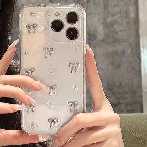 Glitter Bowknot Transparent Case for iPhone 15 16 14 17 Pro Max Air 11 12 13 X Xr Xs 7 Plus Epoxy Clear Ins Korean Luxury Cover