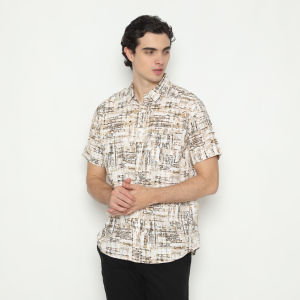 POLICE Kemeja Abstrak Printing Cotton Soft Regular Fit Pria