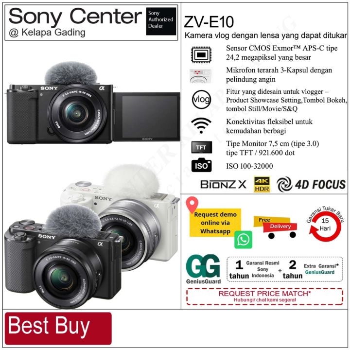 SONY ZV-E10 / Sony ZVE10 Kit 16-50mm / Kamera vlog ZV E10 Mirrorless . Garansi Resmi 1 Tahun Sony Indonesia
