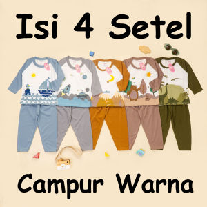 (ISI 5 SETEL) Setelan Anak & Bayi Laki Laki Raglan Tale Story Panjang Earthtone Series/ Baju Anak Laki Laki / Baju Bayi / Setelan Bayi Laki Laki 0 - 4 Tahun