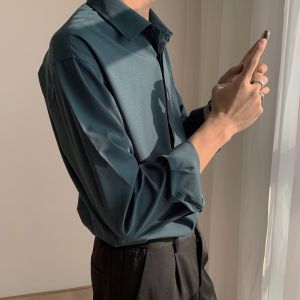 เสื้อเชิ้ตผู้ชาย ผ้าฝ้าย เครป ดำ ขาว เสื้อแขนยาว เวอร์ชั่นเกาหลี Gwit002