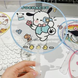 Kawaii Sanrio Handheld Fan Kuromi Cinnamoroll Summer Portable Transparent Small Round Fan Childrens Outdoor Activity Fan