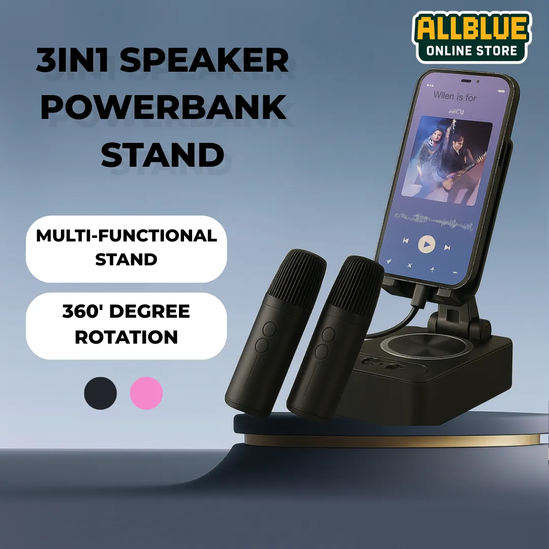 1800mAh 3in1 Bluetooth Speaker Wireless Speaker with 2 Mic Phone Power Bank Foldable Phone Stand With Anti-Slip Pads For Video