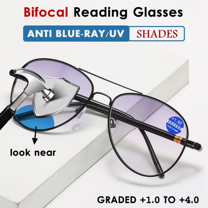 Anti-UV Bifocal Reading Glasses Aviator Style Glasses Look Far and