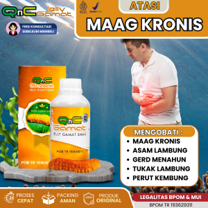 Obat Maag Kronis Tukak Lambung Obat Gerd Menahun Obat Sakit Lambung Mual Dan Muntah Obat Sesak Dada Untuk Anak Dan Dewasa - QnC Jelly Gamat Ekstrak teripang Asli 100% Original Dan Halal MUI