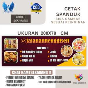 Cetak Spanduk Banner ROTI KUKUS THAILAND DAN ANEKA JAJANAN NENG GISEL Ukuran 200x70Costom Desain