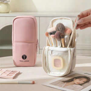 Standing Makeup Brush Storage Bag Portable Travel Makeup Brush Holder Anti-Splash Cosmetic Tool Organizer Bag with Double Zipper