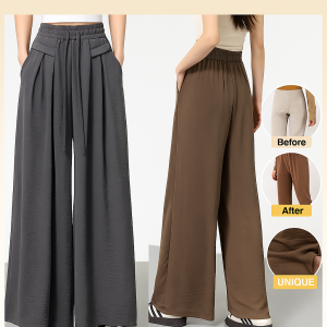 Women New Style Wide-Leg Pants Casual Trousers Plus Size High-Waisted Straight Pants Fashion Versatile Loose Thin Elastic Waist Trousers