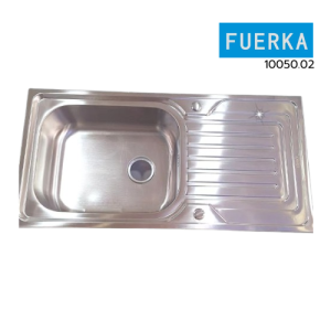 FUERKA ซิงค์อ่างล้างจาน 1 หลุม มีที่พัก สแตนเลสปั้มขึ้นรูป ขนาด 100x50 cm + อุปกรณ์ท่อ (10050.02)