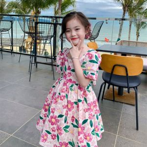 Girls floral dress little girls summer Korean style foreign childrens clothing 2024 bubble sleeved skirt super