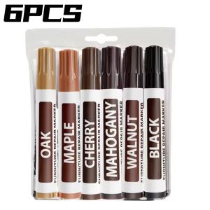 6Pcs Paint Touch Up Pen Wood Furniture Scratch Remover Restore Paint Pen for Wooden Table Cabinet Restore Patch