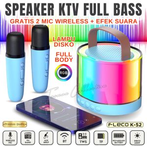 Speaker Karaoke 2 Mic Bluetooth Disko Body Full LED RGB GRATIS 2pc MIC Wireless FLECO K-52 | Speaker Bluetooth Full Bass Multimedia Bluetooth / Karaoke / TF / FM / AUX-IN / TWS - TC