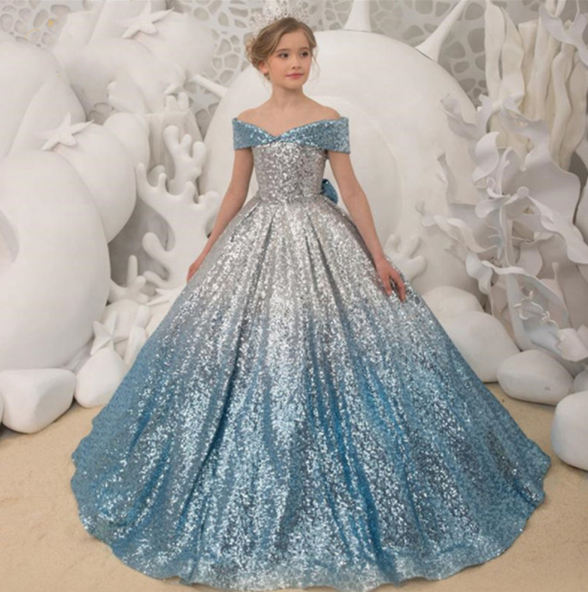 Girl Sequined Formal Party Dress Children Evening Dress Kids Floor