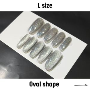 sliver glitter color cateye oval shape press on nail gel colour artificial fake nail