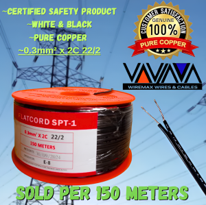 WIREMAX FLATCORD WIRE #22/2(0.30mm) PER 150 METERS PER 1ROLL Extension Cord