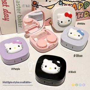 QIHUISHI Dễ thương thiết kế trái tim Kính áp tròng Trường hợp với gương và nhíp xách tay hai ngăn lưu trữ cho sinh viên và du lịch