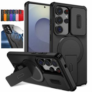 Slide Lens Protect Armor Case For Samsung Galaxy S25 Ultra S24 Plus FE S 25 Edge A16 A26 A36 A56 A17 5G Hard PC+TPU Stand Cover