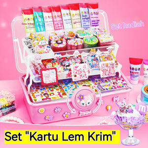 DIY Cangkir Es Krim Set DIY Gantungan Kunci Stiker Lucu 3 Lapis Mainan Anak Hadiah Ulang Tahun