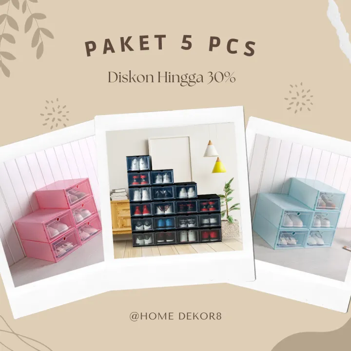 PAKET 5 PCS Kotak Sepatu Lipat Transparan box Sepatu Tebal Shoes ...