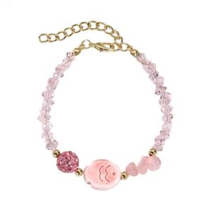 Handmade Ceramic Starfish Snail Beaded Bracelet With Sweet Crystals Accent Adjustable Length for Women Girls