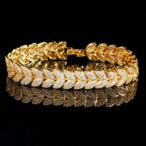 SEQUITO Full Micro Pave Cubic Zirconia Leaf Charm Bracelet Bridal Wedding Fashion Bangle Jewelry B093